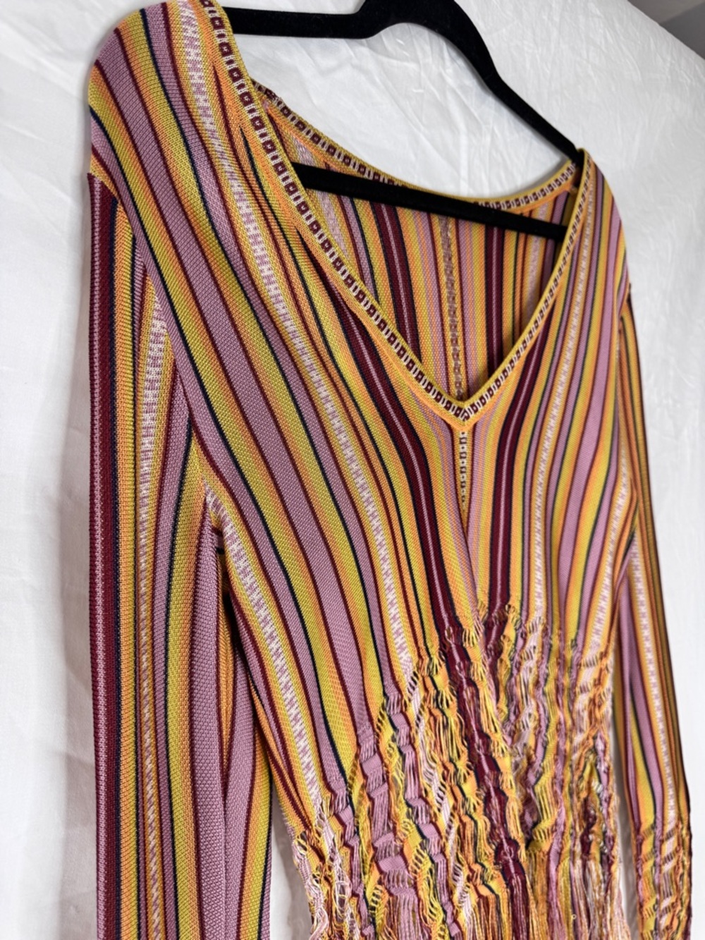 Christian Dior by John Galliano Vintage Striped Fringe V-Neck Long Sleeve Top - Picture 4 of 14